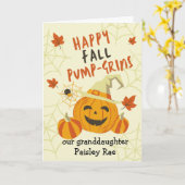 Halloween Grin for Granddochter Cute Pumpkin Kaart (Gele Bloem)