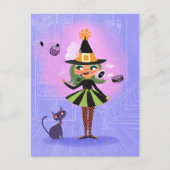 Halloween Groen Haar Heks Lavendel & Roze Briefkaart (Voorkant)