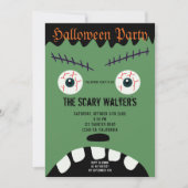 Halloween groen monster oogbal gezicht partij kaart (Voorkant)