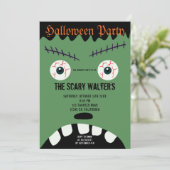 Halloween groen monster oogbal gezicht partij kaart (Staand voorkant)