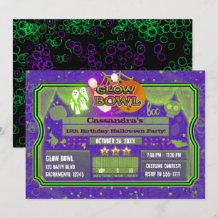 Halloween groen & paarse GLOWKOM verjaardagsfeestj Kaart