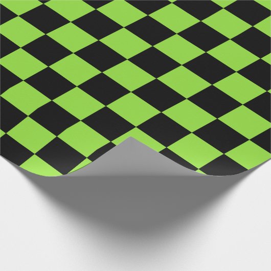 Halloween Groen Zwart Checker Verjaardag aangepast Cadeaupapier (Hoek)