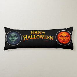 Halloween groene en oranje maan gezichten gotische lichaamskussen