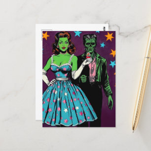 Halloween groene huid monsters briefkaart