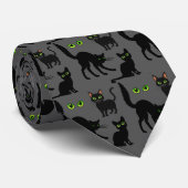 Halloween groene ogen katten patroon stropdas (Opgerold)