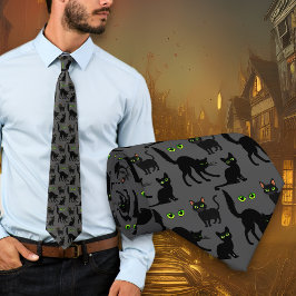 Halloween groene ogen katten patroon stropdas