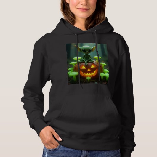 Halloween groene pompoen en alien hoodie (Voorkant)