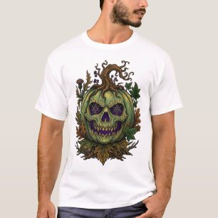 Halloween Groene Pompoen Schedel Runen Wijnranken T-shirt