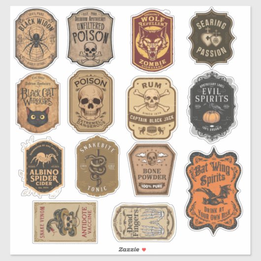 Halloween groep van 14 magische drankfles sticker (Vel)