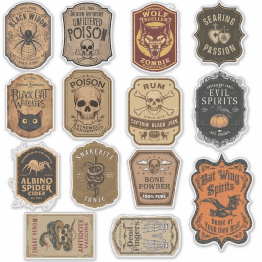 Halloween groep van 14 magische drankfles sticker (Voorkant)