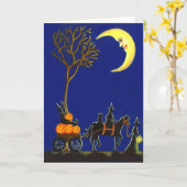 Halloween, groet, kaart, heksen, maan, pompoenen kaart (Gele Bloem)