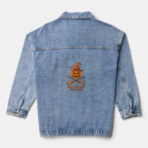 Halloween Groet Pompoen Heks Hoed Gekruiste Bezem Denim Jacket