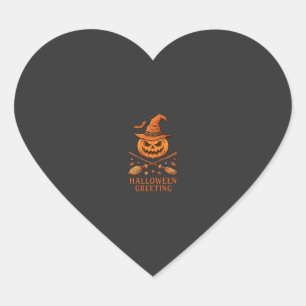 Halloween Groet Pompoen Heks Hoed Gekruiste Bezem Hart Sticker