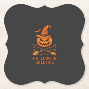 Halloween Groet Pompoen Heks Hoed Gekruiste Bezem Kartonnen Onderzetters