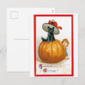  Halloween Groet Zwarte Kat Feestdagenkaart (Voorkant / Achterkant)