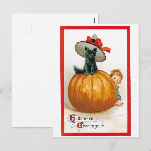  Halloween Groet Zwarte Kat Feestdagenkaart (Voorkant / Achterkant)