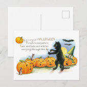 Halloween Groet Zwarte Kat JackoLantern Briefkaart (Voorkant / Achterkant)