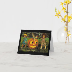 Halloween Groeten Jongens Jack O Lantern Antiek Kaart