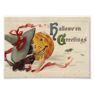 "Halloween Groeten" Kitschige Vreemde Vintage Kaar Foto Afdruk