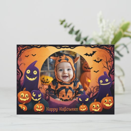 Halloween groeten met aangepaste foto Card Kaart (Staand voorkant)