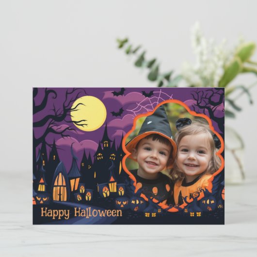 👻Halloween groeten met aangepaste foto Kaart (Staand voorkant)