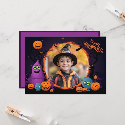 Halloween groeten met aangepaste fotokaart kaart (Voorkant / Achterkant in situ)