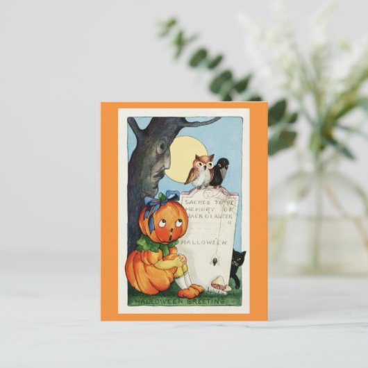 Halloween Groeten Pumpkin Graveyard Briefkaart (Staand voorkant)