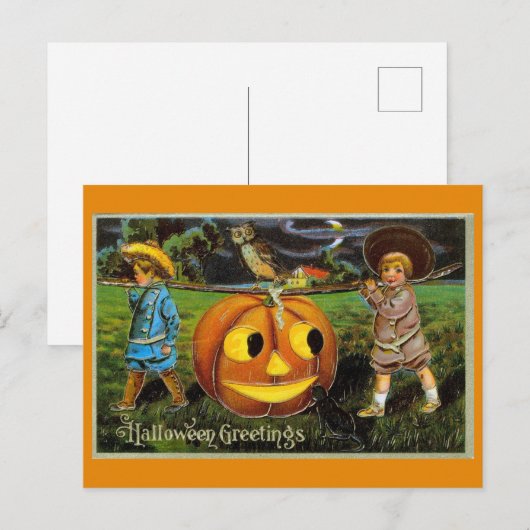 Halloween Groeten Schattige  Kinder Pompoen Briefkaart (Voorkant / Achterkant)
