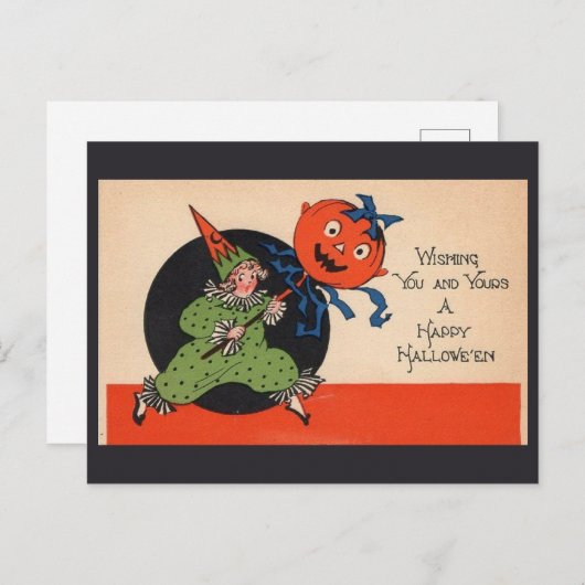 Halloween Groeten Schattigee Kind Clown Pompoen Briefkaart (Voorkant / Achterkant)