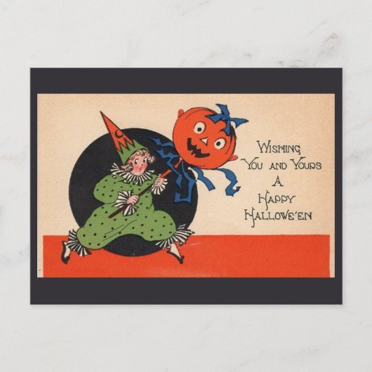 Halloween Groeten Schattigee Kind Clown Pompoen Briefkaart (Voorkant)