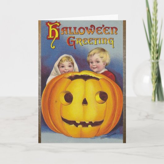 Halloween groeten! Schattigee Kinderen met pompoen Kaart (Voorkant)