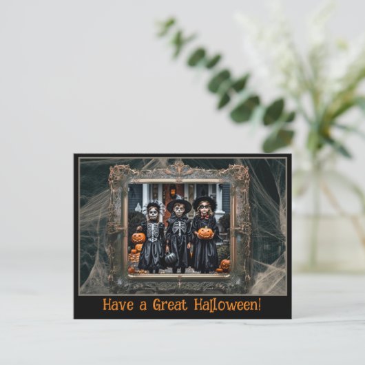 Halloween Groeten Spiderweb Lijst Foto Briefkaart (Staand voorkant)