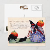 Halloween-groeten van de heks, de Owl en de Katten Briefkaart (Voorkant / Achterkant)