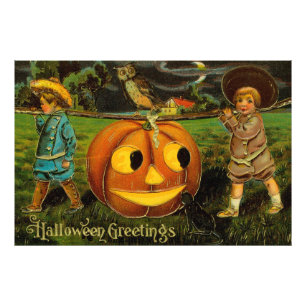 Halloween-groeten - Vintage Spooly-ansichtkaart  Foto Afdruk