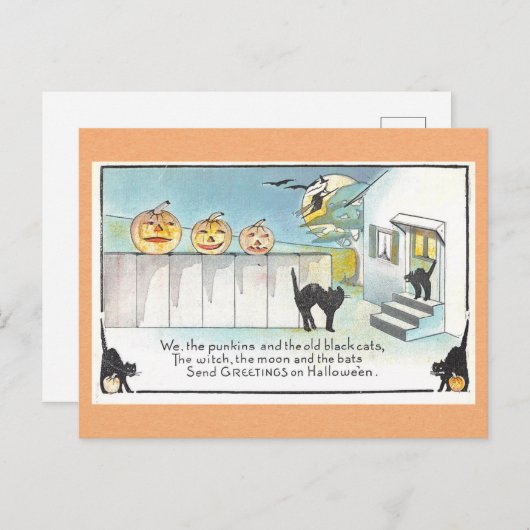  Halloween Groeten Zwarte Kat Heks Gedicht Briefkaart (Voorkant / Achterkant)