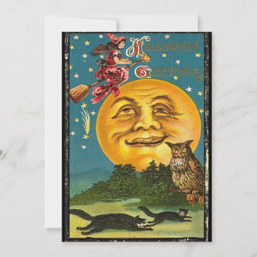  Halloween-groetings-heks die op Broom vliegt Kaart (Voorkant)