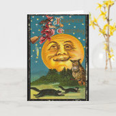  Halloween-groetings-heks die op Broom vliegt Kaart (Gele Bloem)