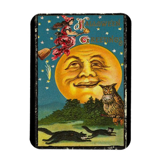  Halloween-groetings-heks die op Broom vliegt Magneet (Verticaal)