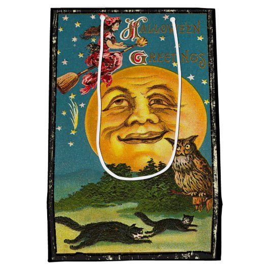  Halloween-groetings-heks die op Broom vliegt Medium Cadeauzakje (Achterkant)