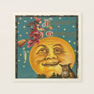 Halloween-groetings-heks die op Broom vliegt Servet