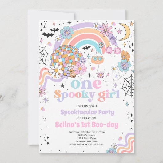 Halloween Groovy Cute Ghost 1e verjaardag Kaart (Voorkant)