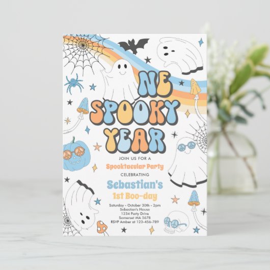 Halloween Groovy Cute Ghost 1e verjaardag Kaart (Staand voorkant)