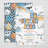 Halloween Groovy Cute Ghost 1e verjaardag Kaart (Voorkant / Achterkant)