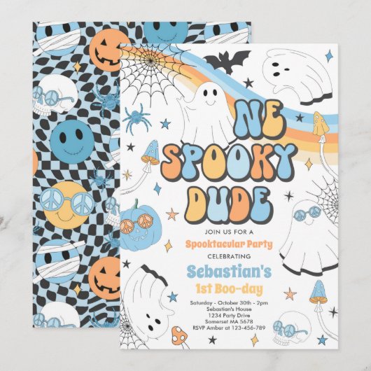 Halloween Groovy Cute Ghost 1e verjaardag Kaart (Voorkant / Achterkant)