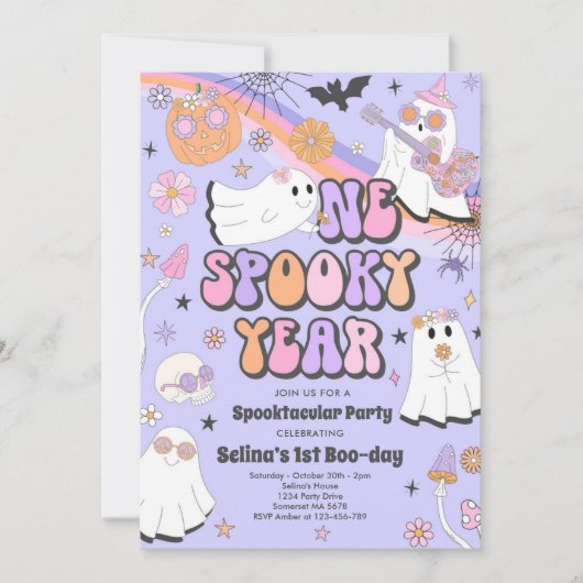 Halloween Groovy Cute Ghost 1e verjaardag Kaart (Voorkant)