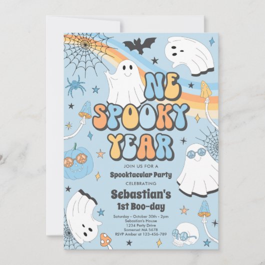 Halloween Groovy Cute Ghost 1e verjaardag Kaart (Voorkant)