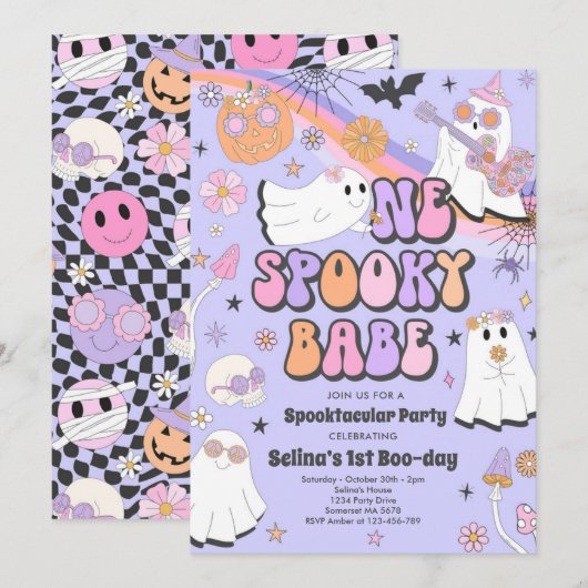 Halloween Groovy Cute Ghost 1e verjaardag Kaart (Voorkant / Achterkant)