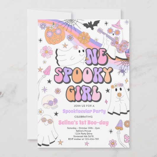 Halloween Groovy Cute Ghost 1e verjaardag Kaart (Voorkant)