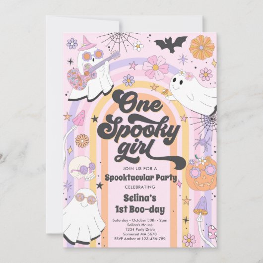 Halloween Groovy Cute Ghost 1e verjaardag Kaart (Voorkant)