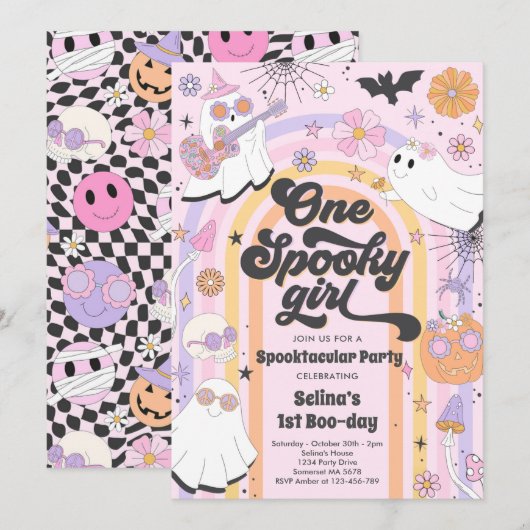 Halloween Groovy Cute Ghost 1e verjaardag Kaart (Voorkant / Achterkant)